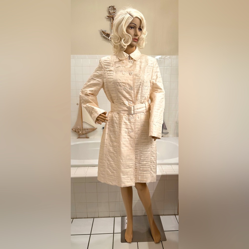 DESIGNER! DONCASTER COLLECTION!🌸100% SILK PEACOAT/DUSTER/White/Size-10 - Picture 3 of 16